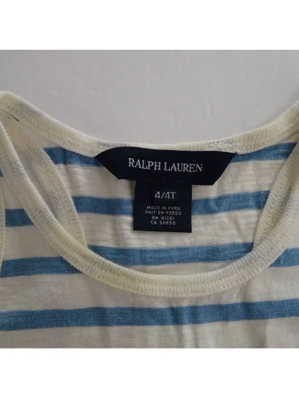 Ralph Lauren Striped Tank Top Girls Size 4 4T Blue Cream Cotton Nautical Summer